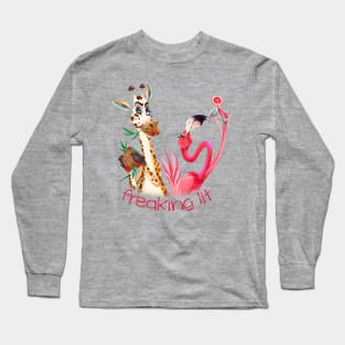 Party Time Freaking Lit Giraffe and Flamingo Long Sleeve T-Shirt